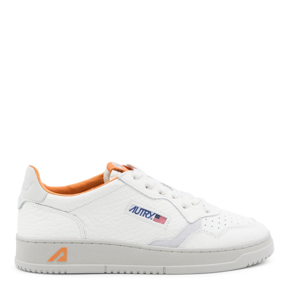 Low-Top White and Orange Leather Sneakers