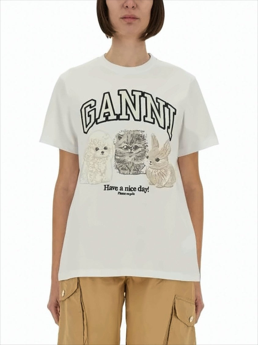 Short-Sleeved Crew Neck T-Shirt with Playful Animal Print