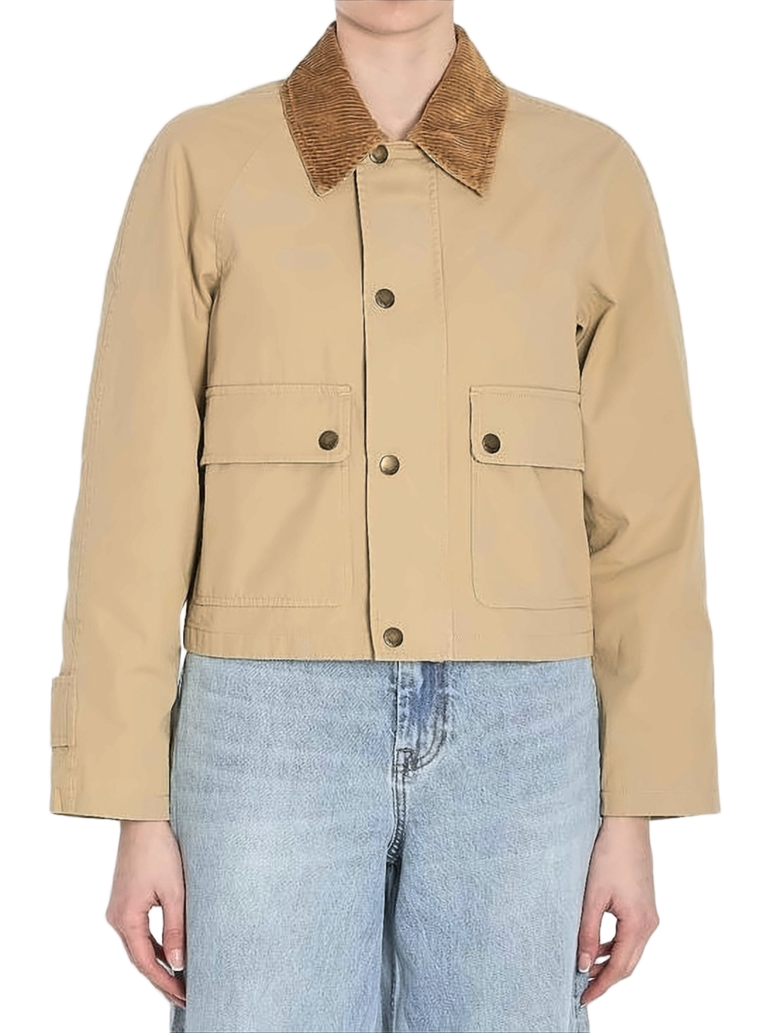Boxy Cropped Jacket with Corduroy Collar