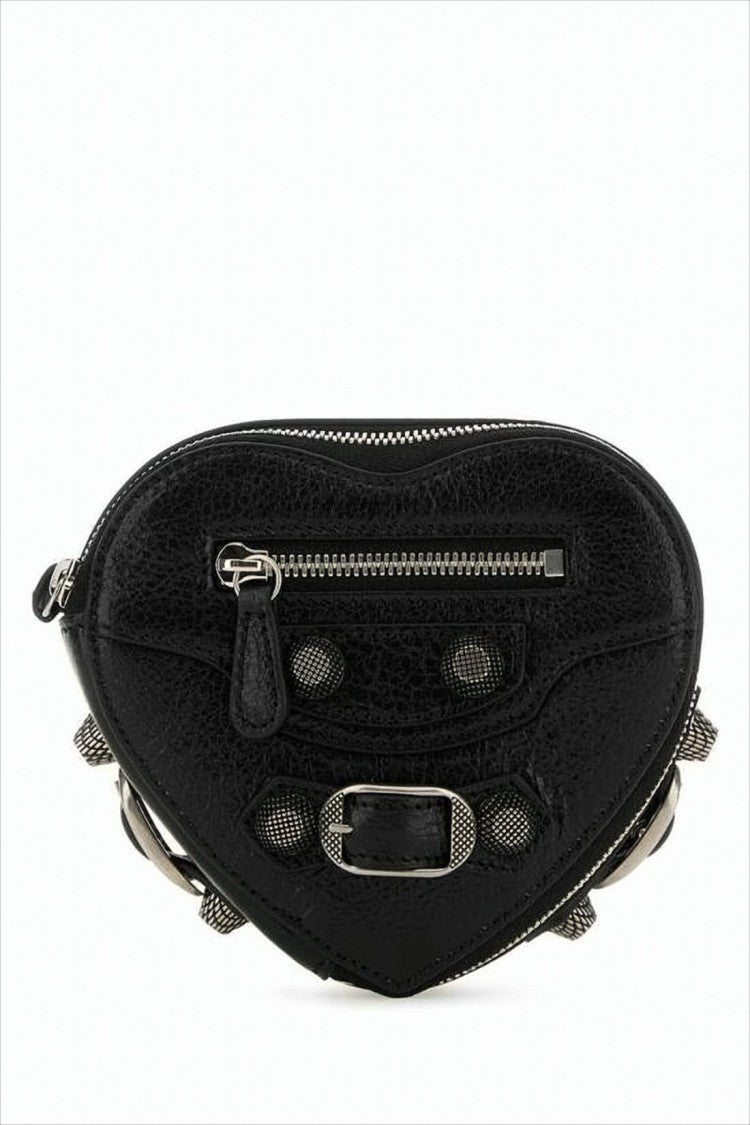 Heart-Shaped Crossbody Bag with Textured Calf Leather and Silver Hardware