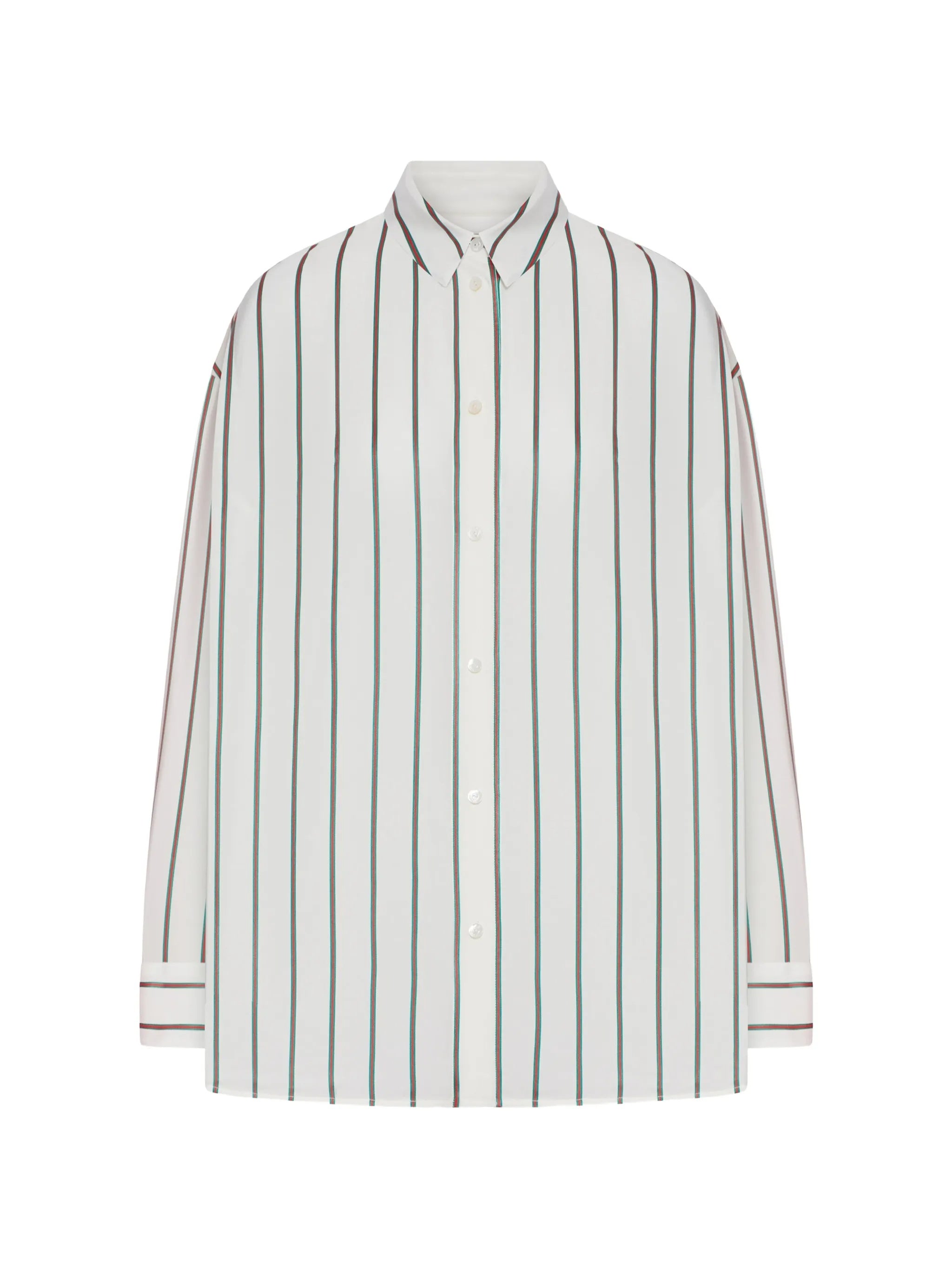 Blue/White Web Silk Habotai Striped Shirt