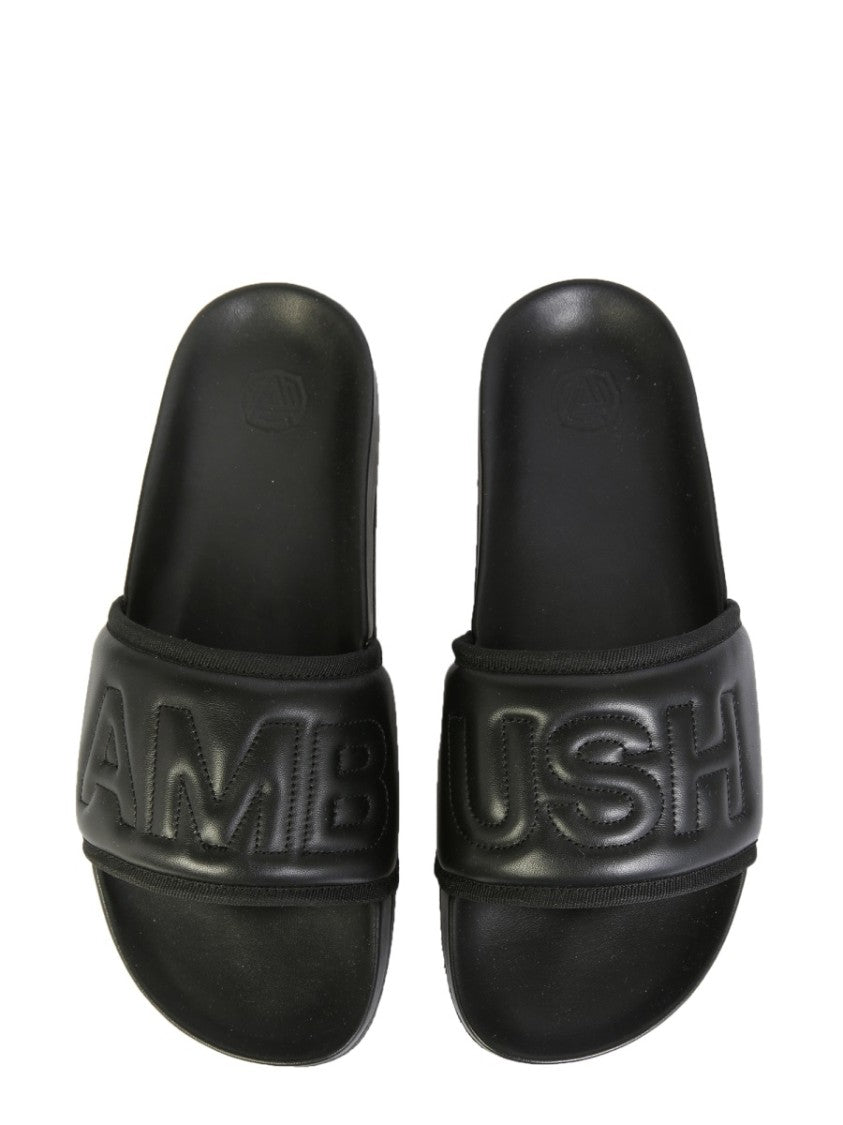 Black Leather Slide Sandals