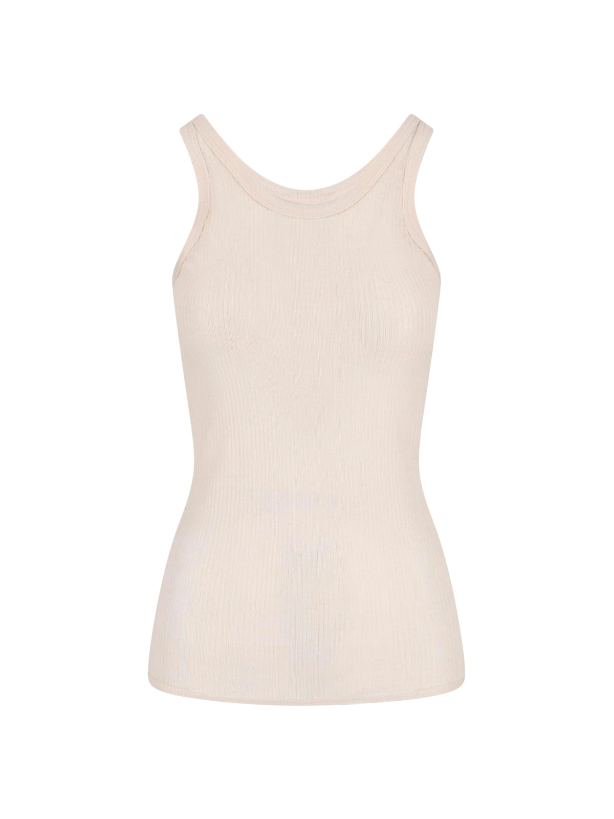 Cream Ribbed Silk Blend Minimalist Top