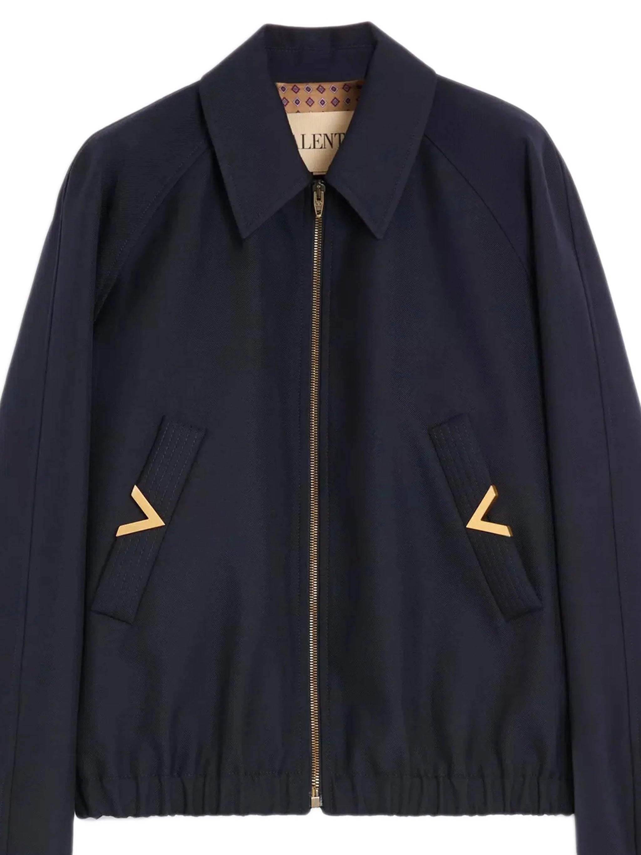 Dark Navy Polyester Classic Collar Jacket
