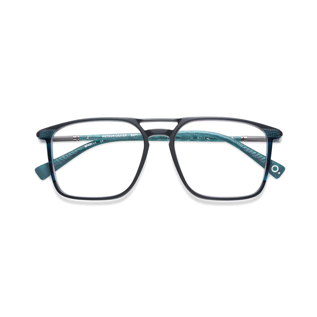 Meteor Crater Rectangular Frame Eyeglasses with Teal Accents