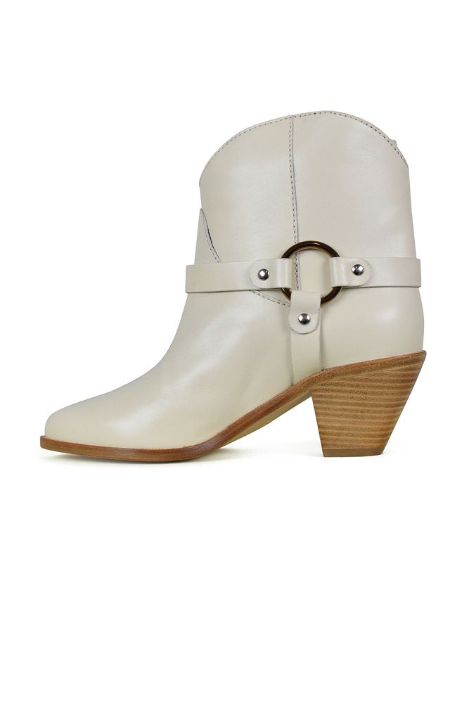 Ankle-High Beige Leather Santiag Boots