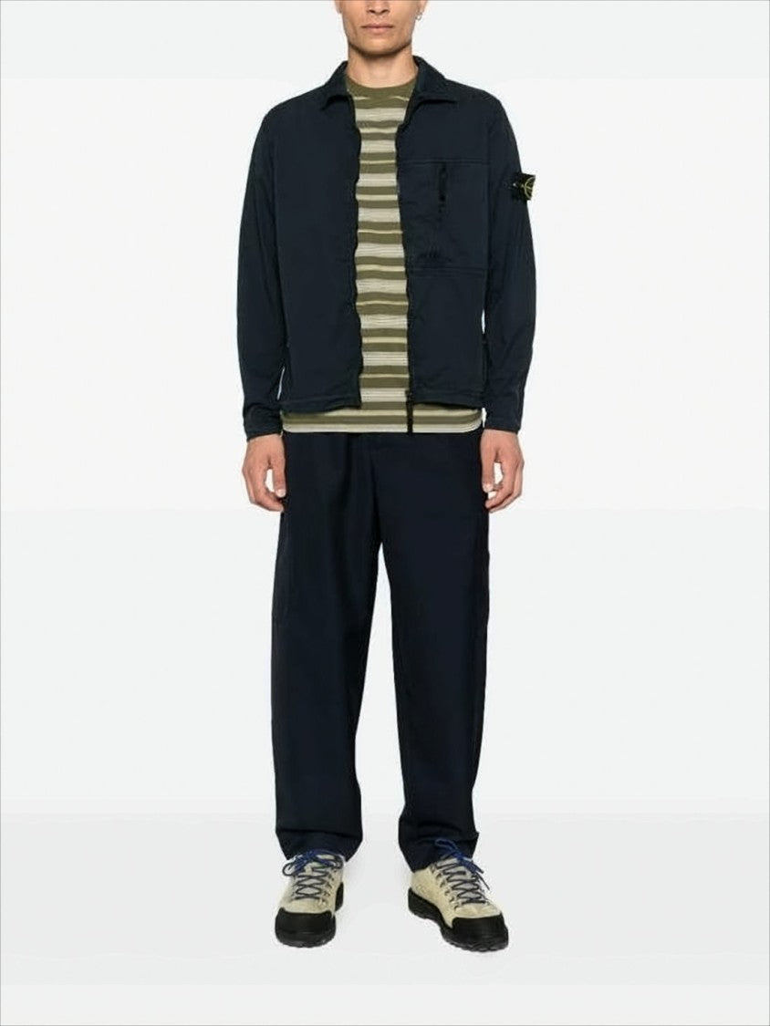 Long-Sleeve Black Casual Shirt with Zip Pocket and Patch Logo
