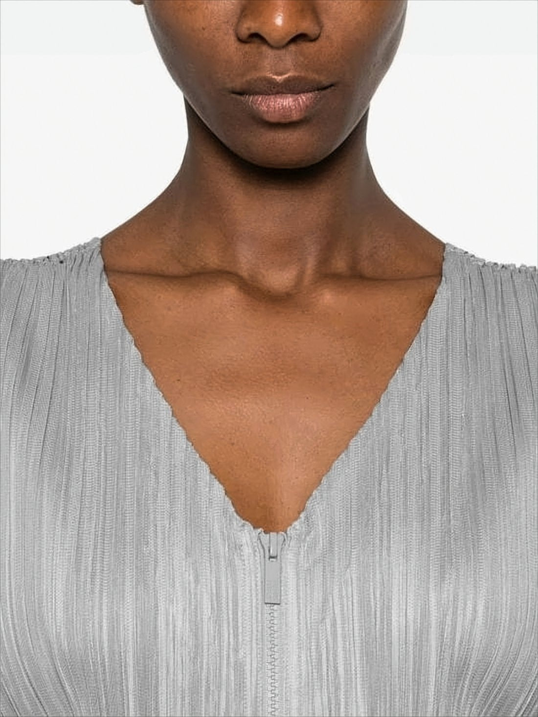 Pleated Textured Sleeveless Jumpsuit with V-Neckline