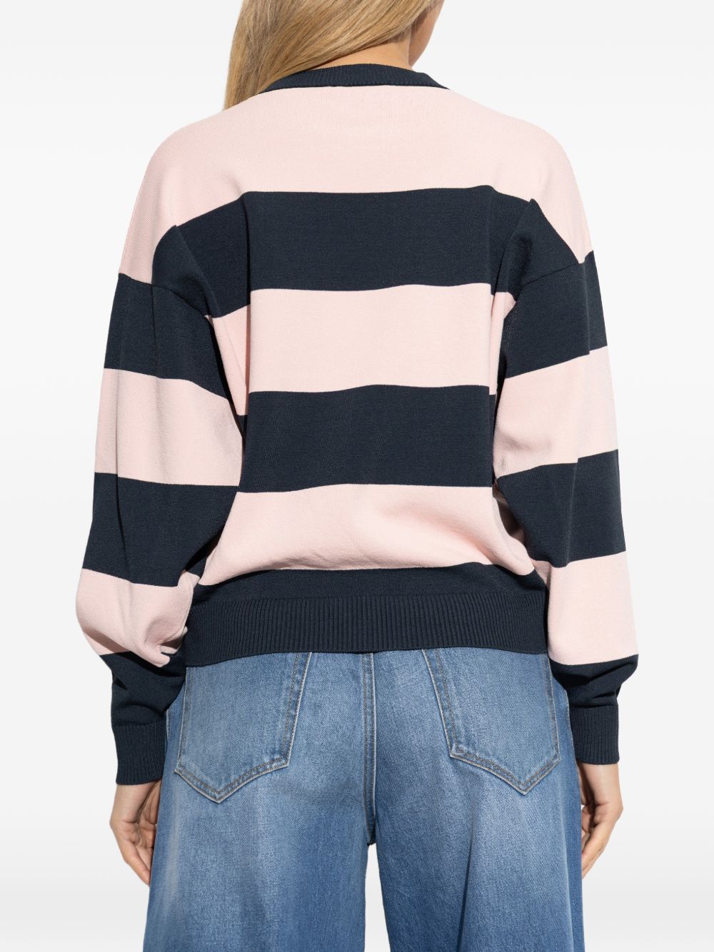 Wide Striped Long-Sleeved Top With Logo Detail