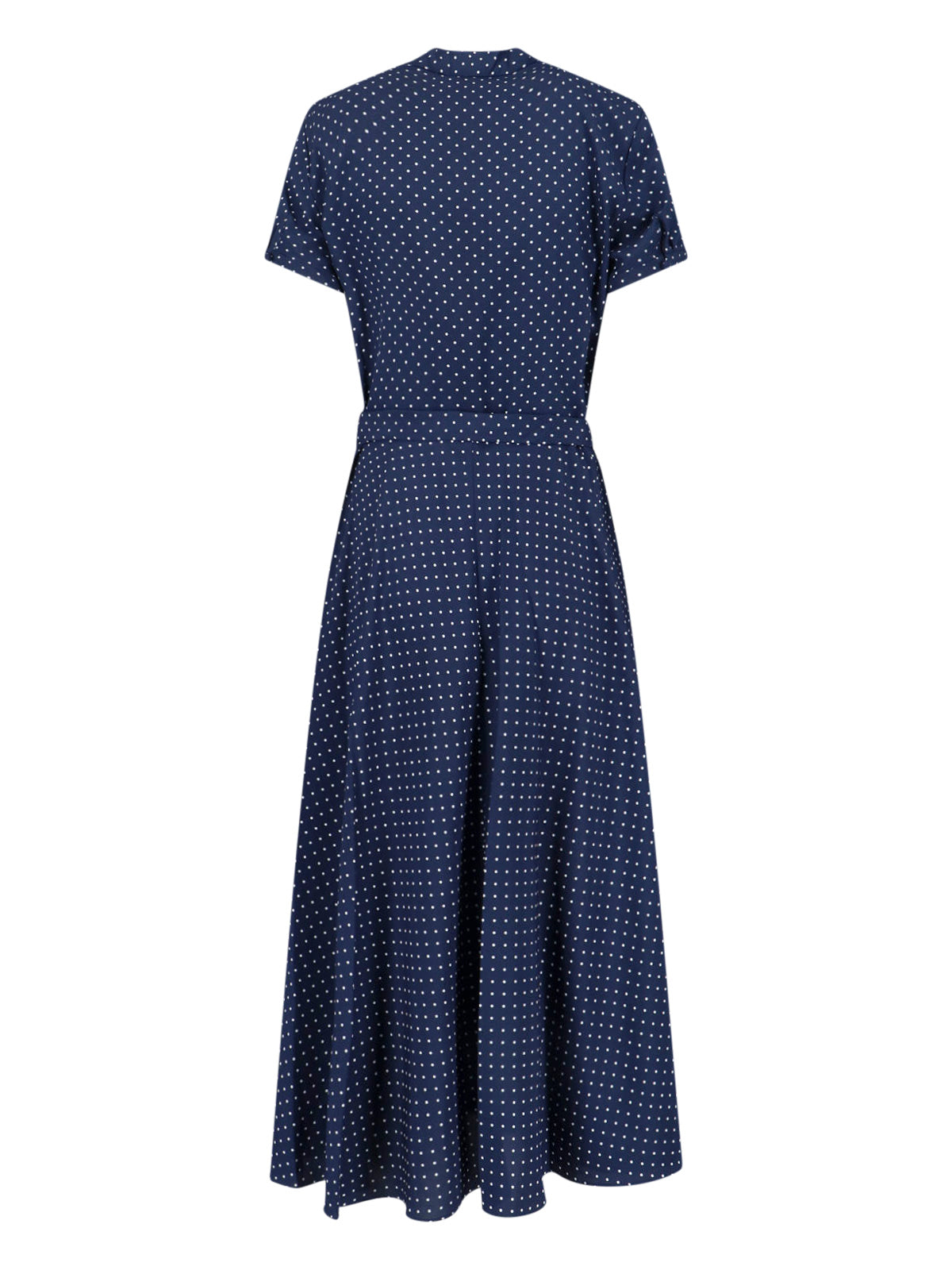 Navy Blue Midi Dress with Polka Dot Pattern
