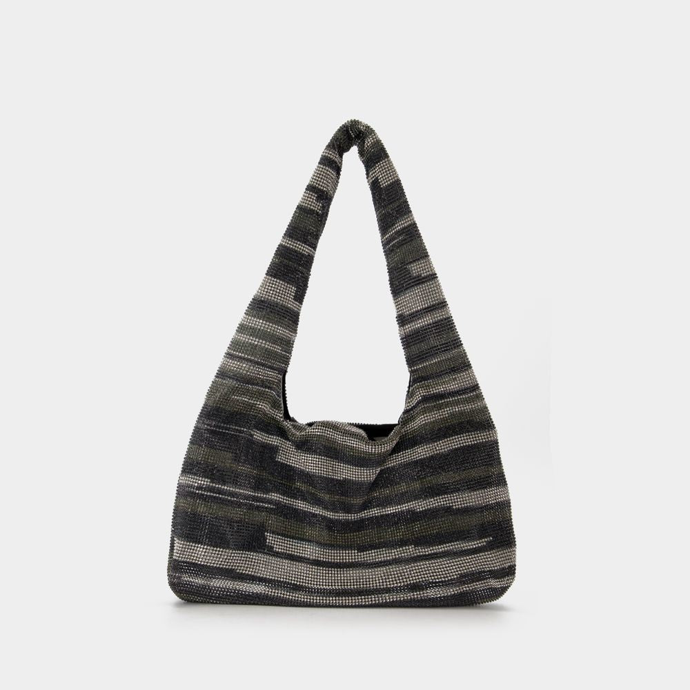 Crystal Mesh Armpit Hobo Bag - Black Stripes - Strass