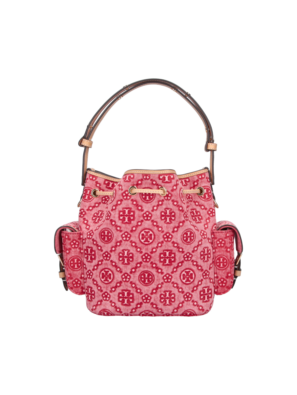 Red T Monogram Denim Bucket Bag