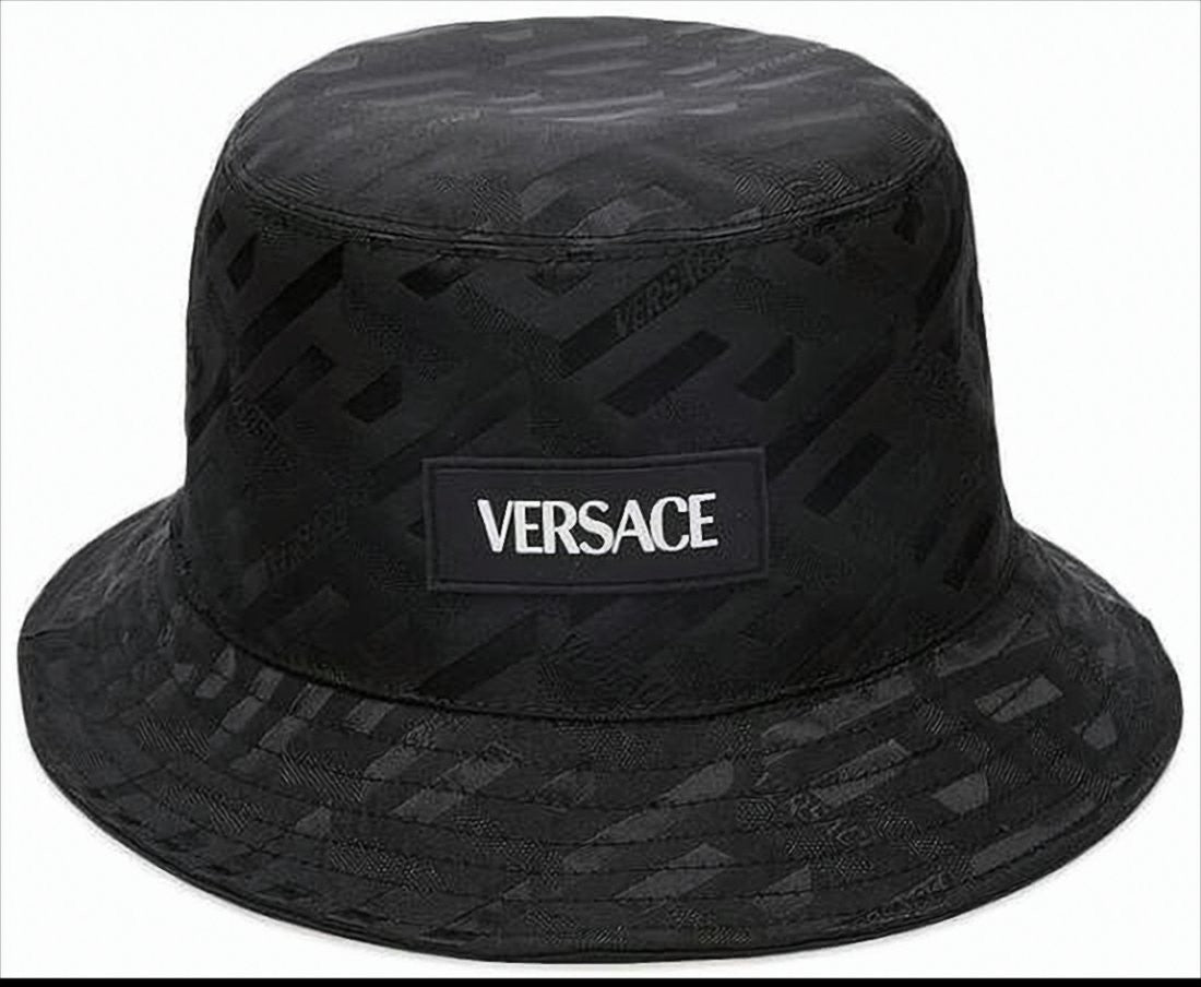 Tonal Pattern Nylon Bucket Hat with Iconic Versace Logo