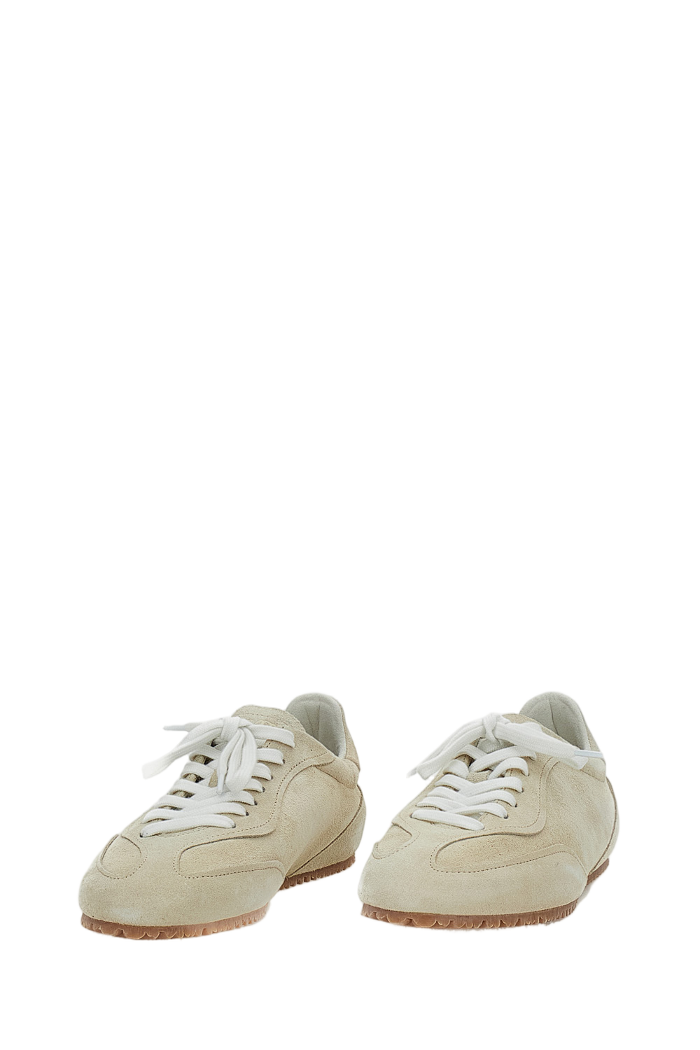 Minimalist Beige Low-Profile Sneakers with Cross-Panel Design