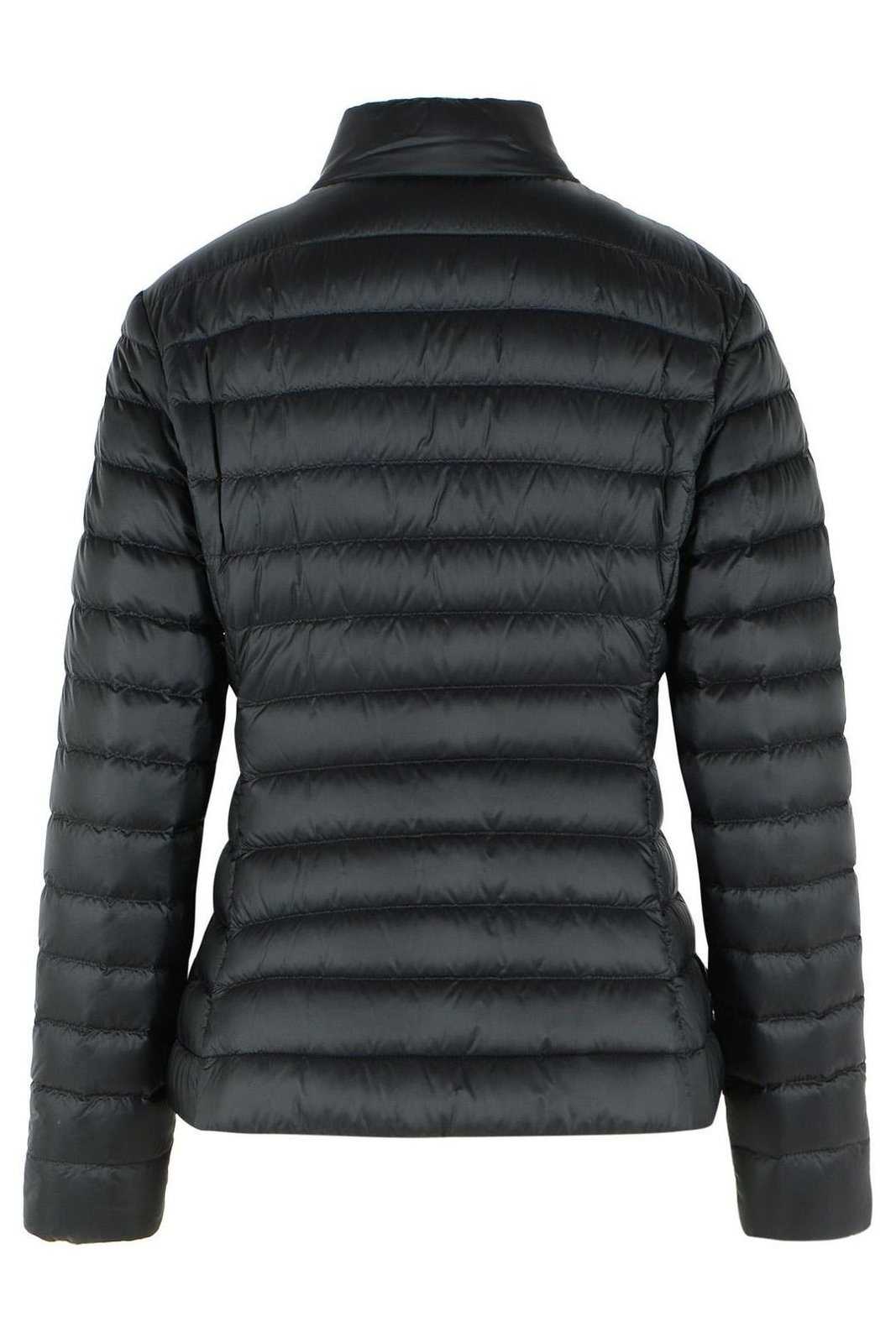 Padded Short Jacket with Horizontal Quilting and High Collar