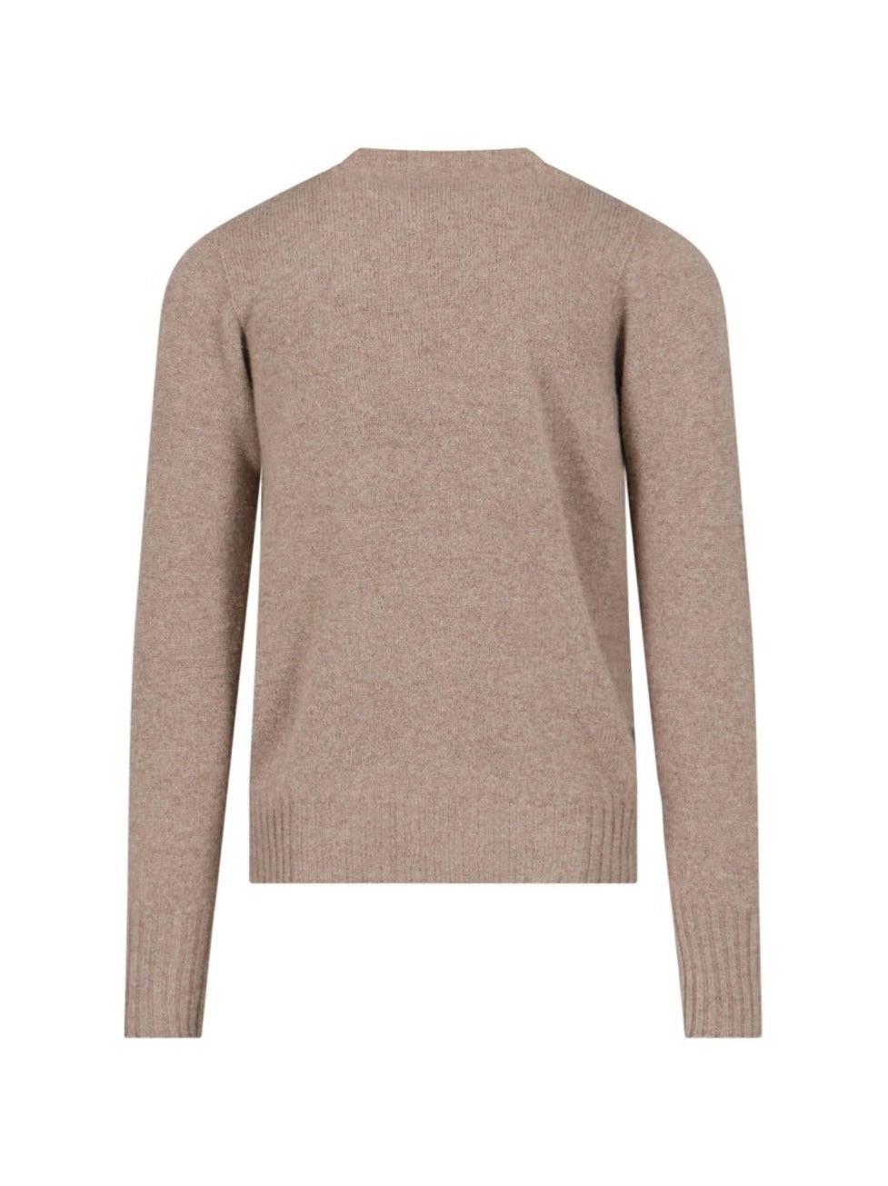 Crewneck Sweater In Beige Wool Ribbed Trim