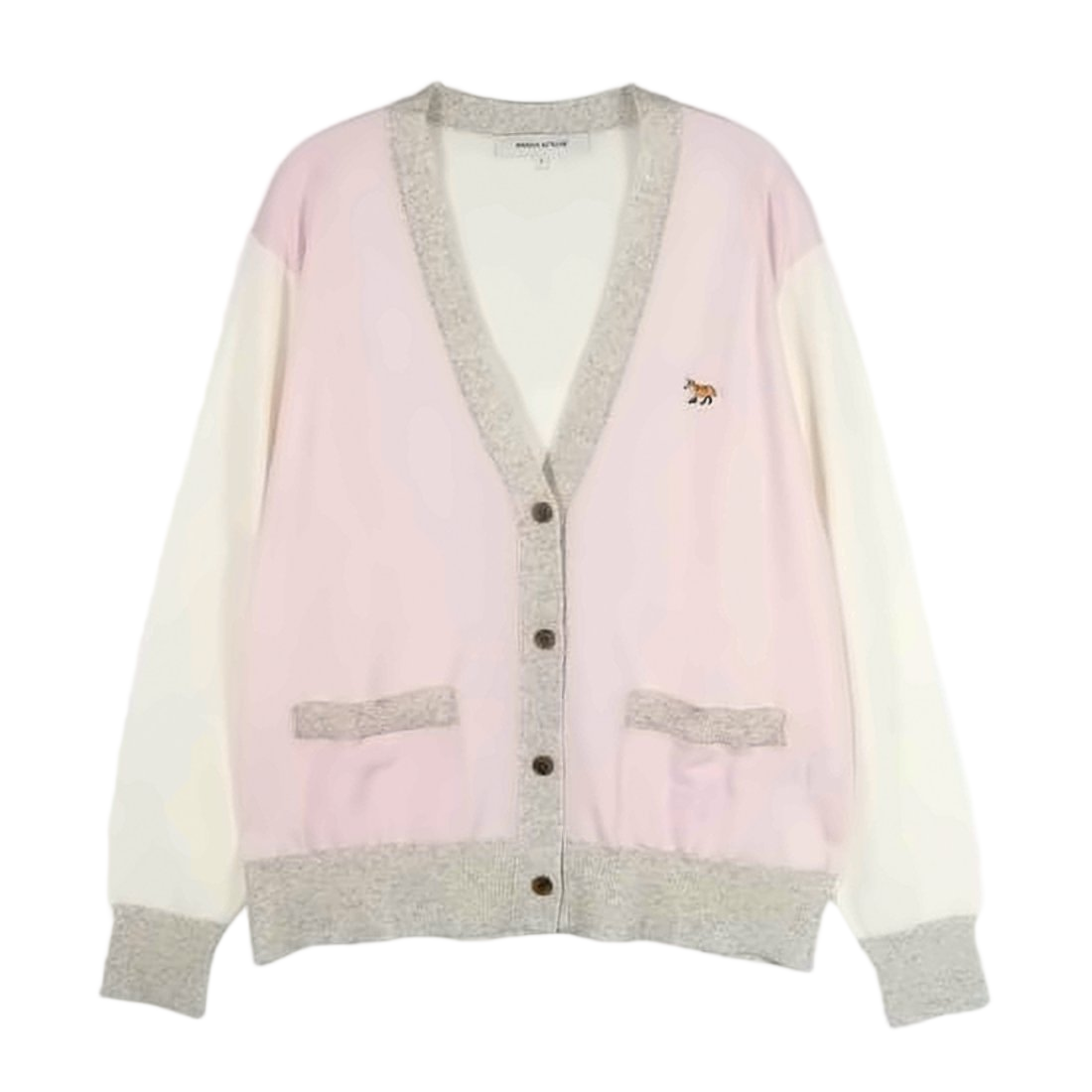 Light Pink Cardigan With Contrasting Cream Sleeves And Embroidered Detail