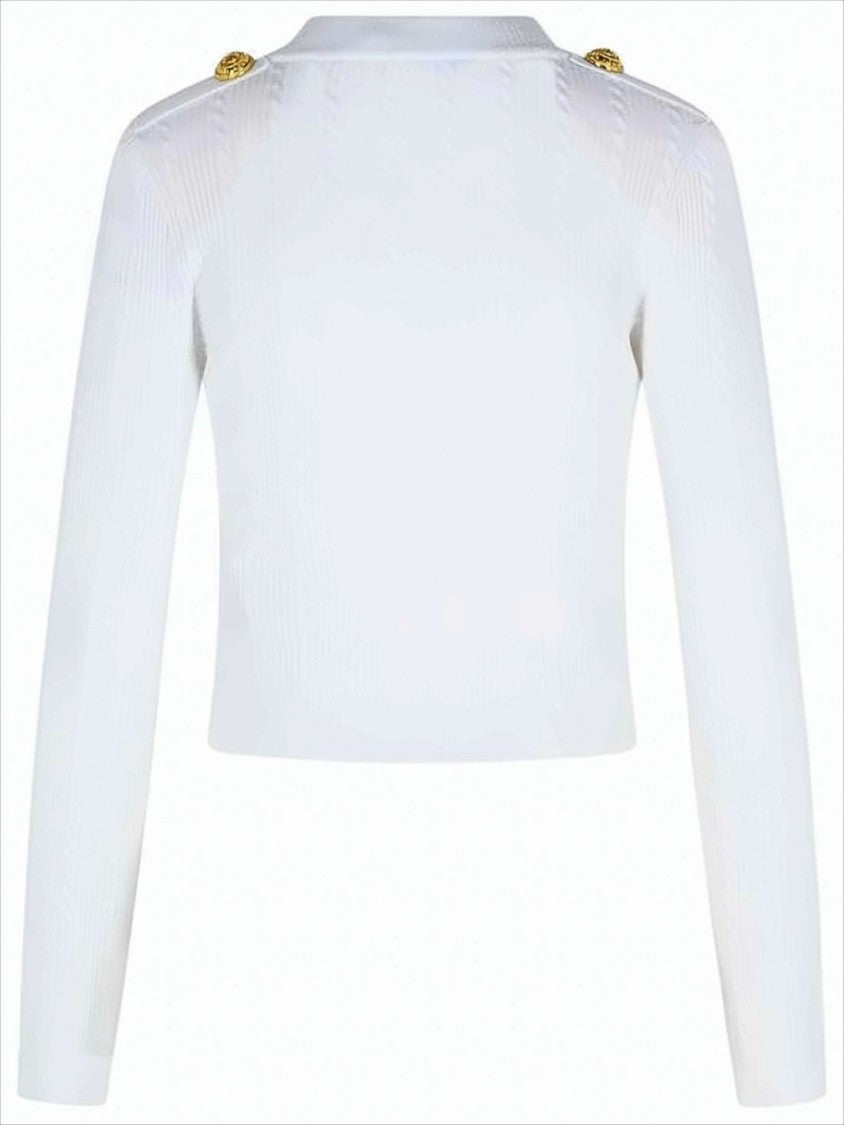 Cropped Textured Knit Cardigan with Gold-Tone Buttons