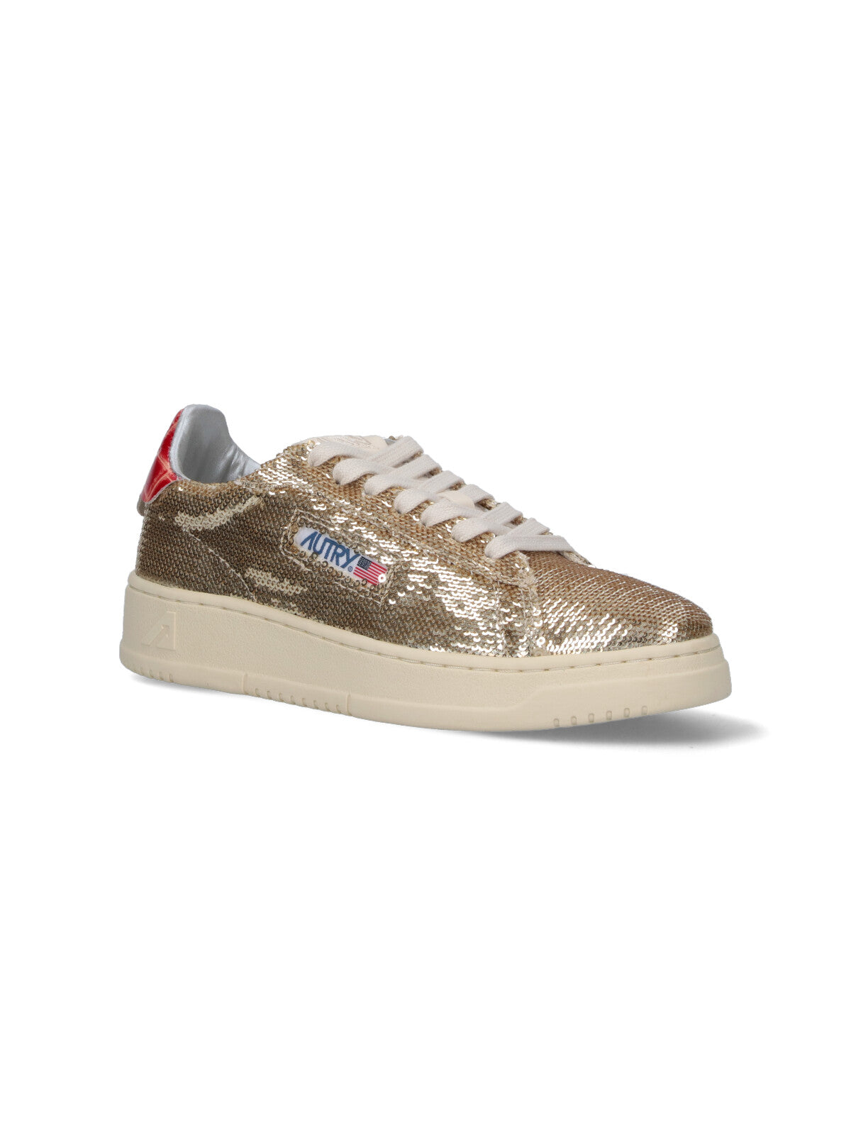 Gold Fabric Low-Top Sneakers With Embossed Accents