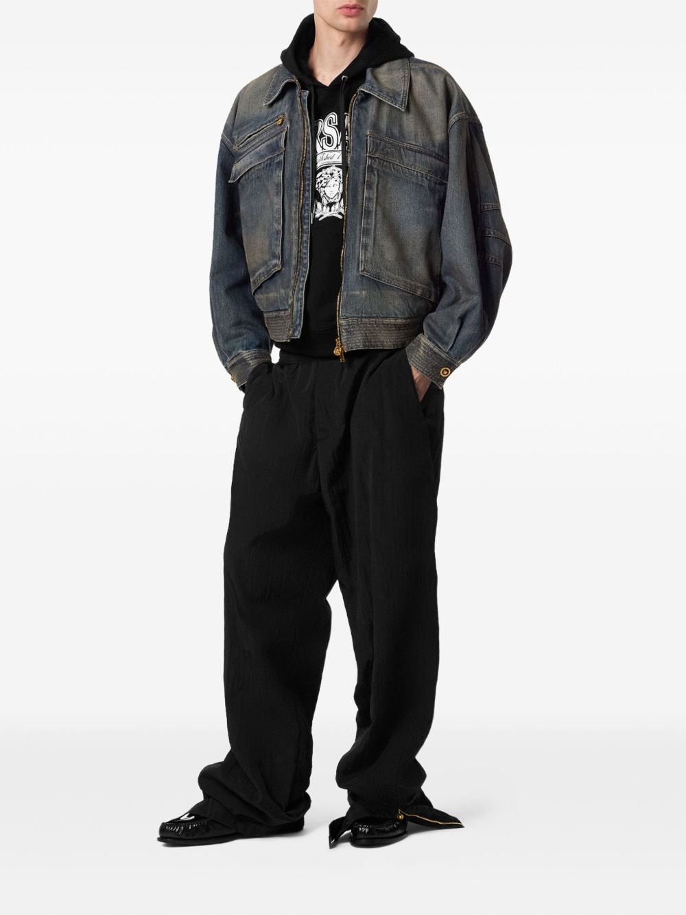 Crinkled Nylon Joggers With Refined Logo Embroidery