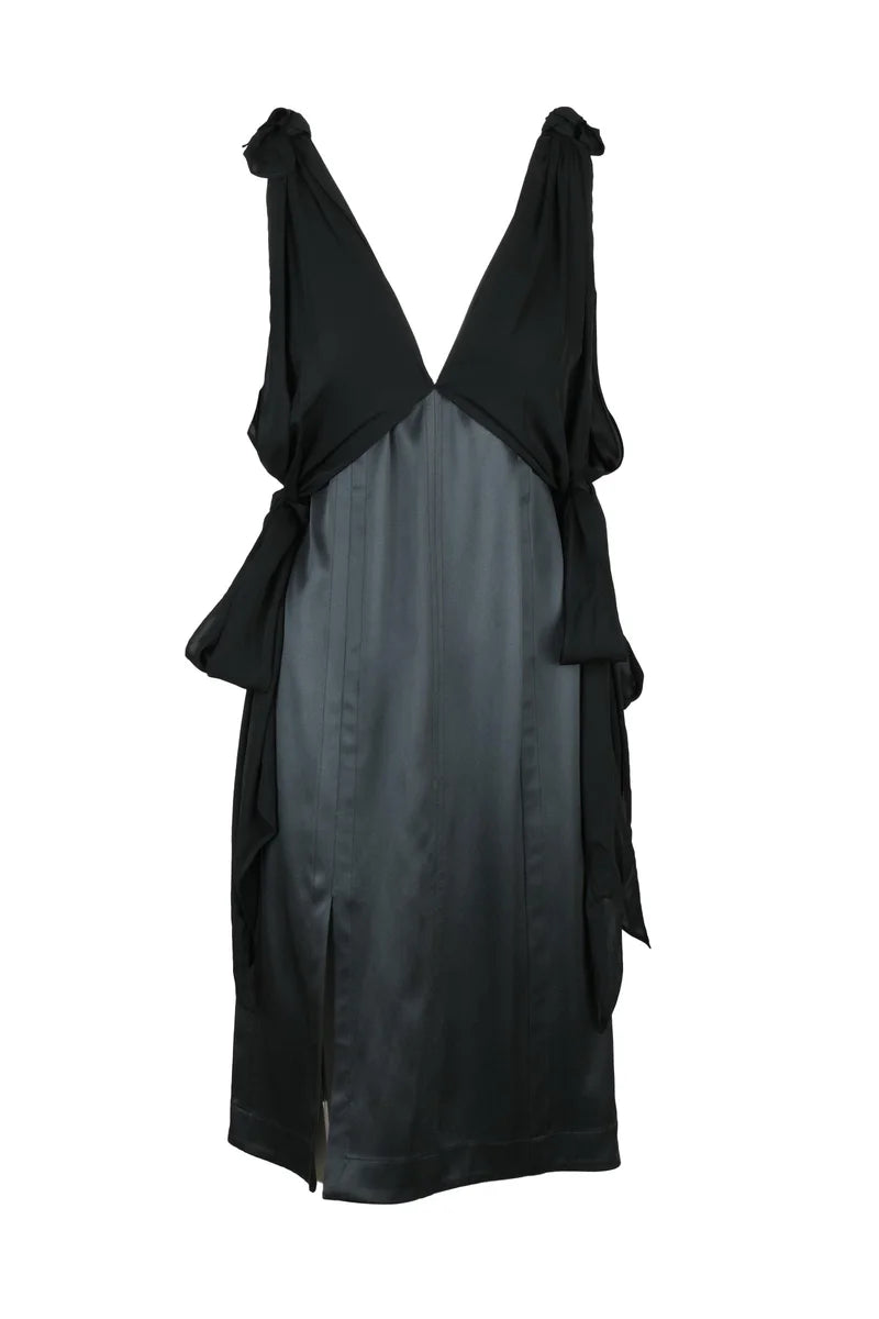 Silk Midi Dress Side Slit - Black