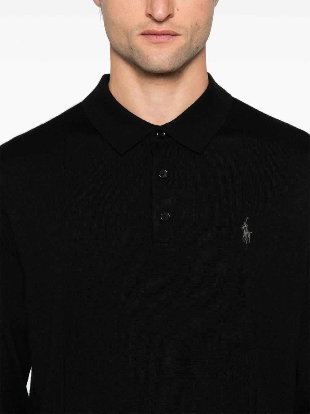 Sweter polo z długim rękawem z czesanej wełny