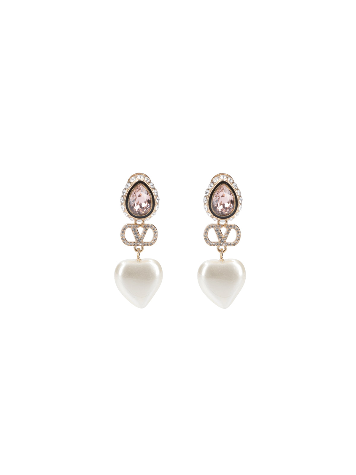 White Vlogo Heart Embellished Resin Earrings