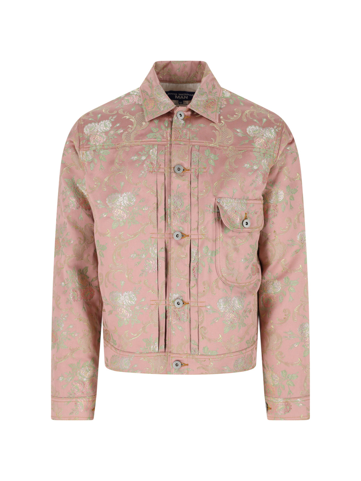 Pink Floral Jacquard Damask Cropped Jacket