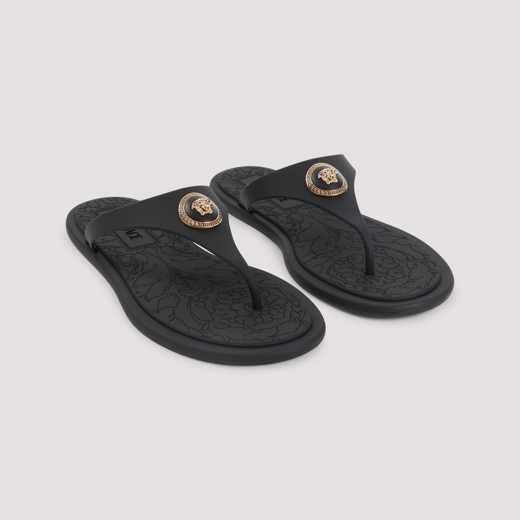 Black Rubber Sandals with Medusa Emblem