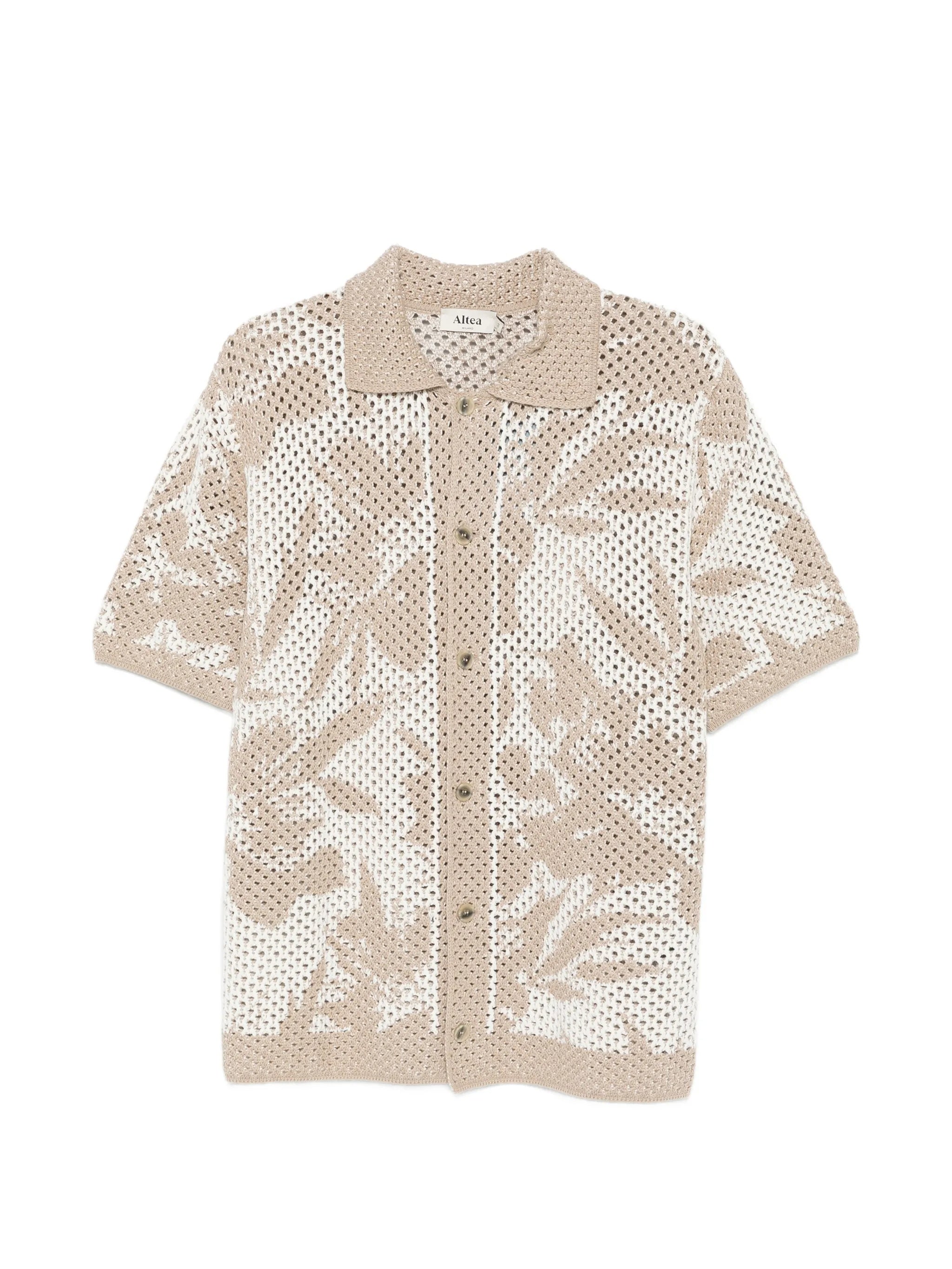 Neutral Perforated Knit Leaf Shirt