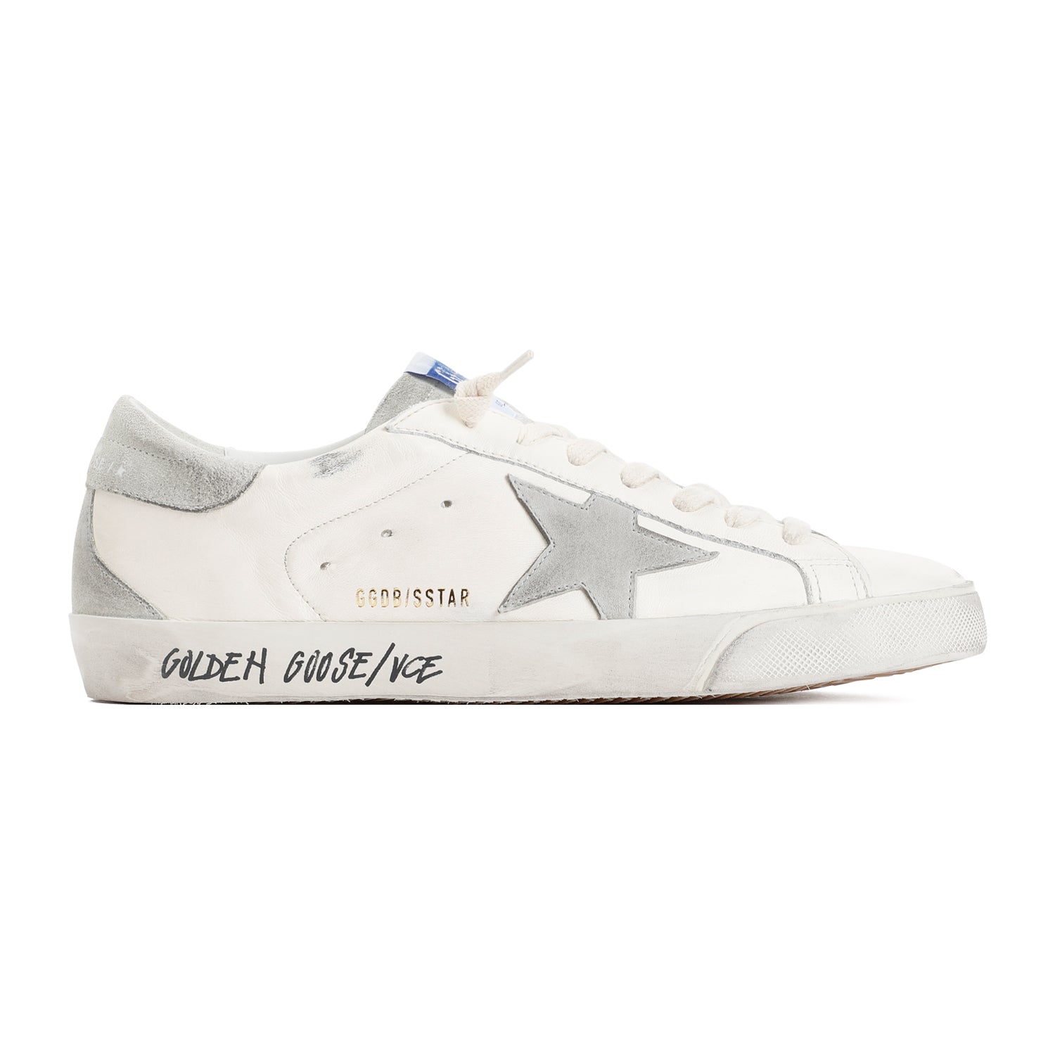 Distressed White Leather Superstar Sneakers