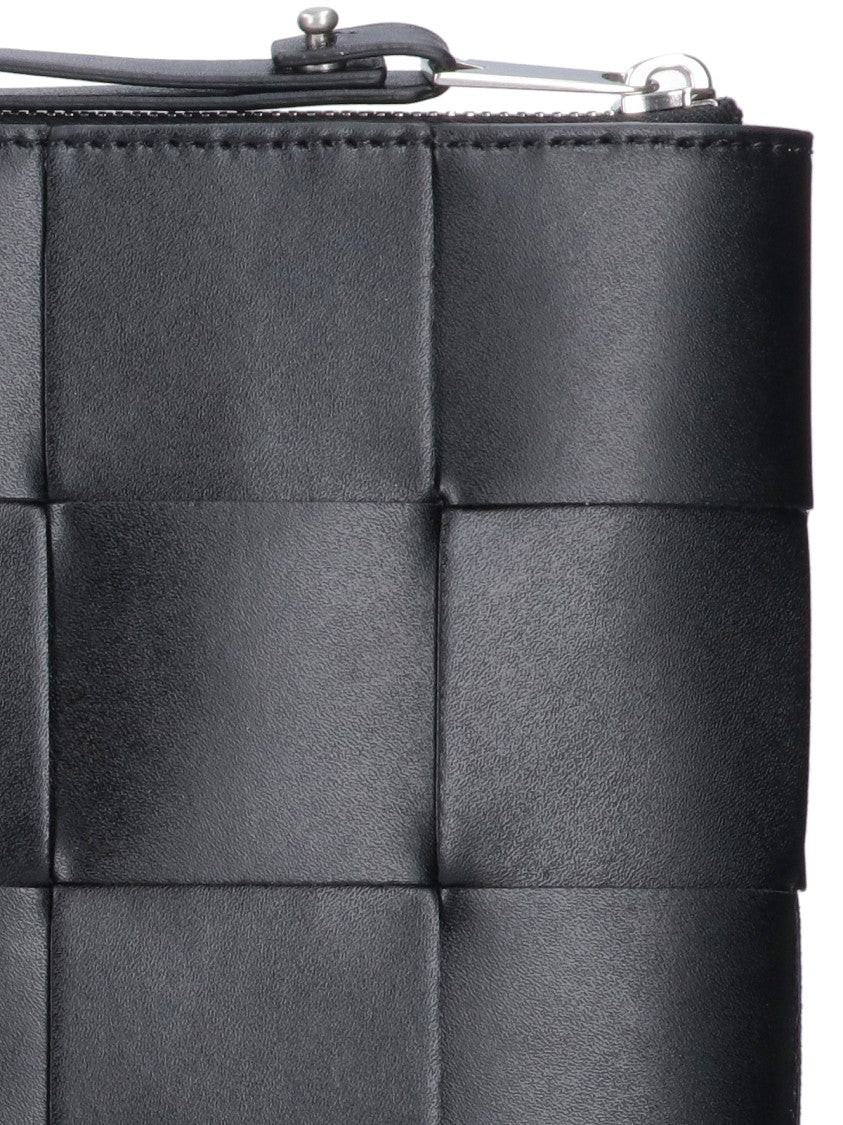 Large Intrecciato Leather Clutch With Removable Zipper Pull