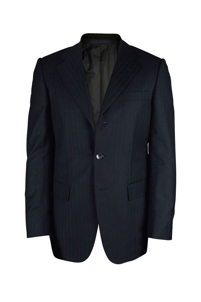 Navy Blue Two-Piece Suit With Tone-On-Tone Stripes