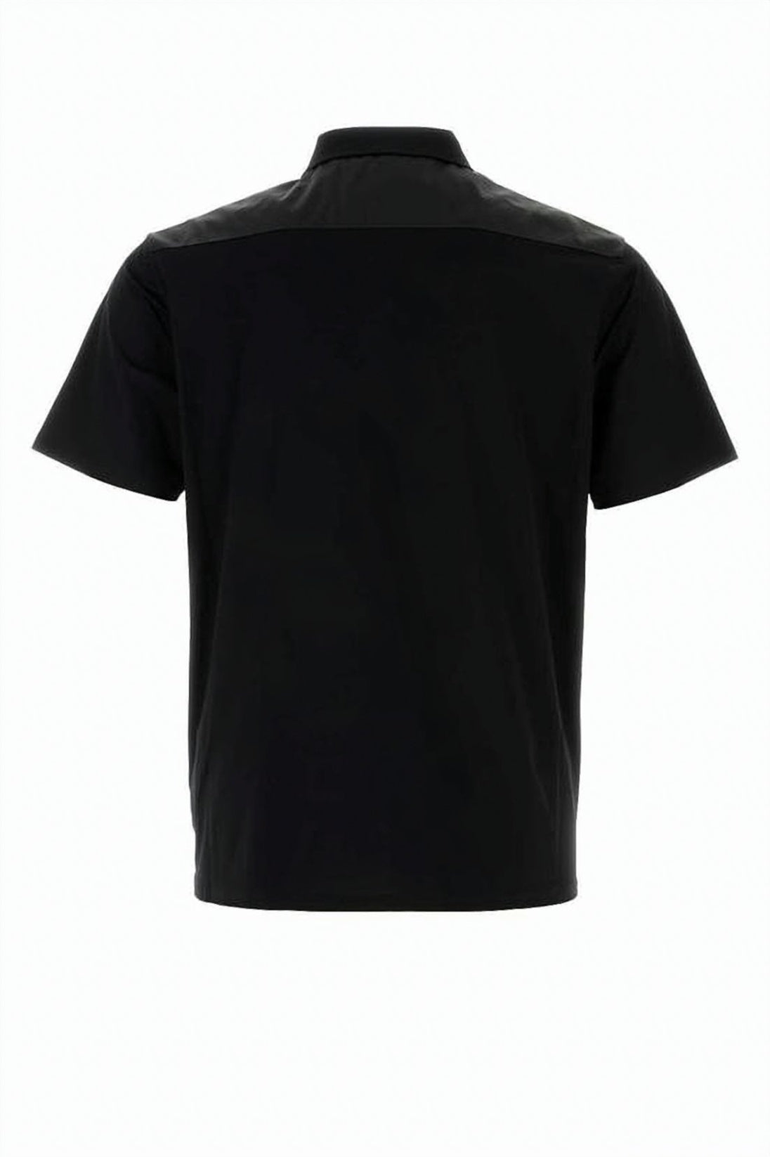 High Collar Black Waxed Fabric Polo Shirt