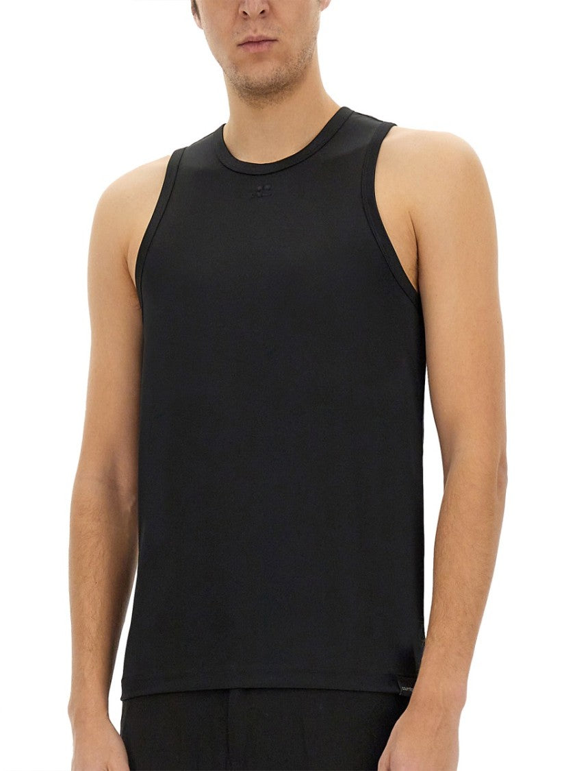 Fitted Black Tank Top With Rounded Neckline
