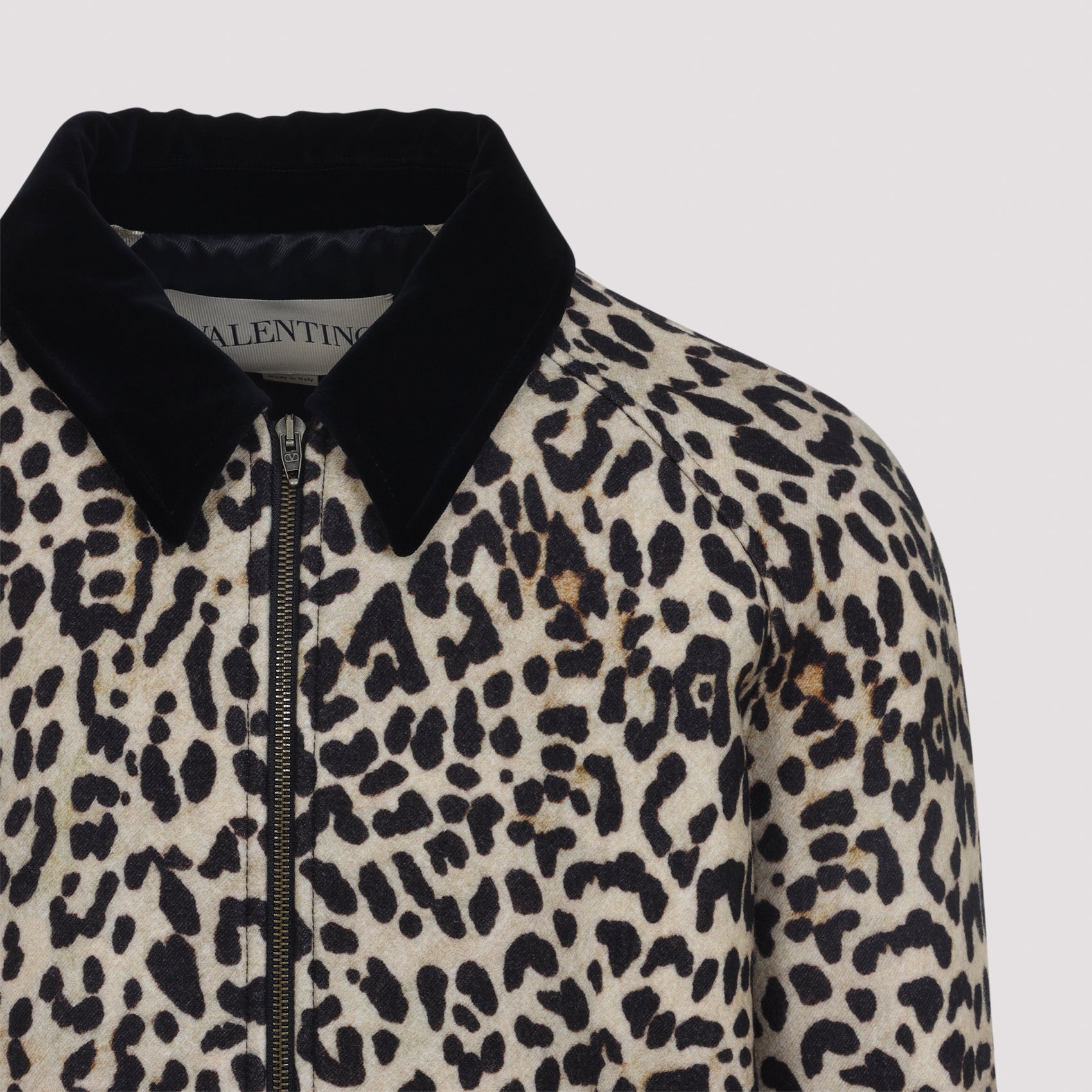 Brown Wool Jacket With Leopard Print And Velvet Collar