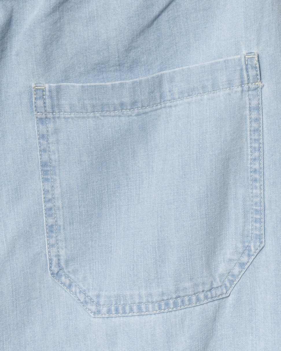 Relaxed Fit Light Blue Pants With Elastic Waistband And Tapered Leg