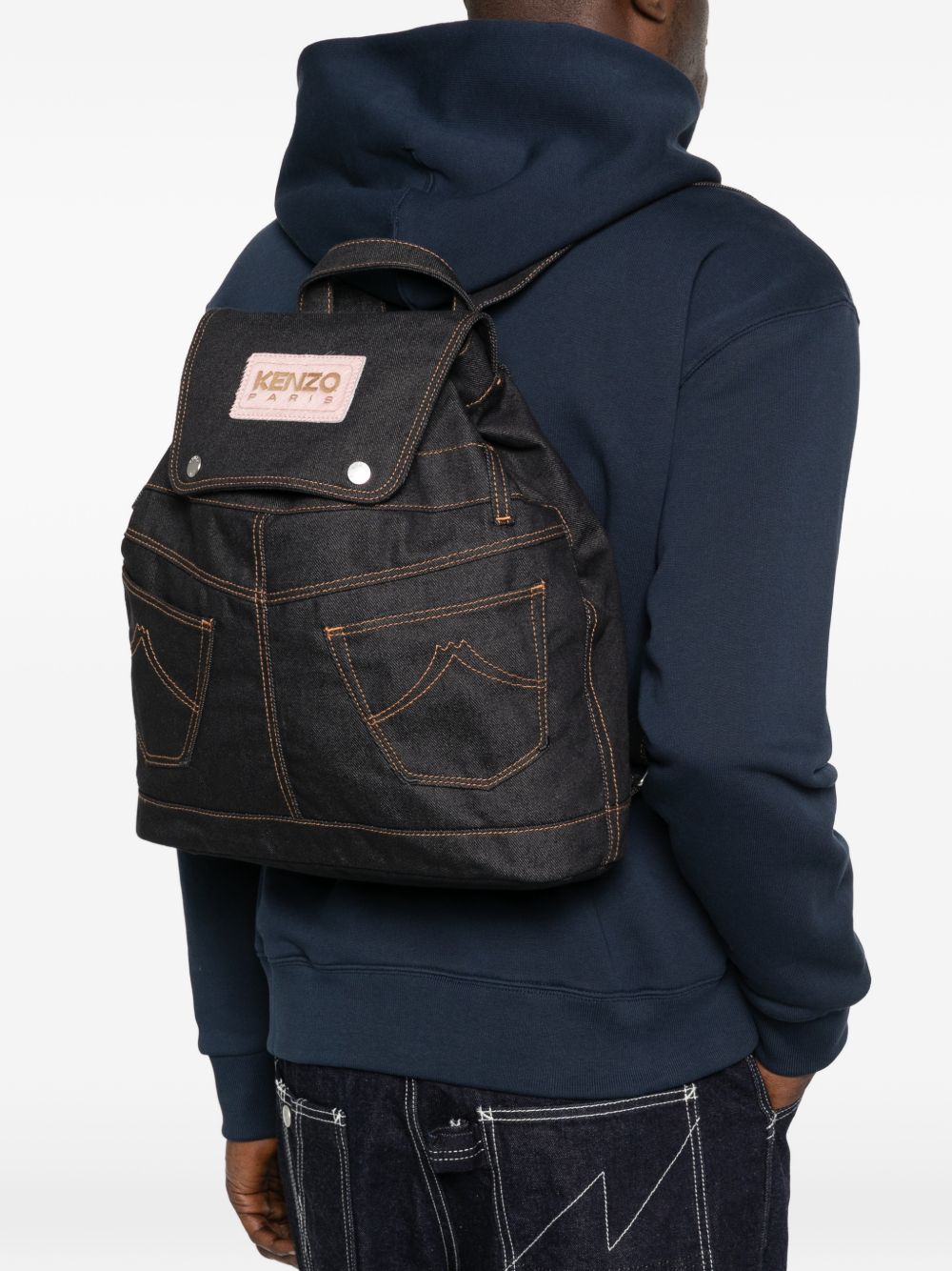 Structured Black Backpack With Orange Stitching