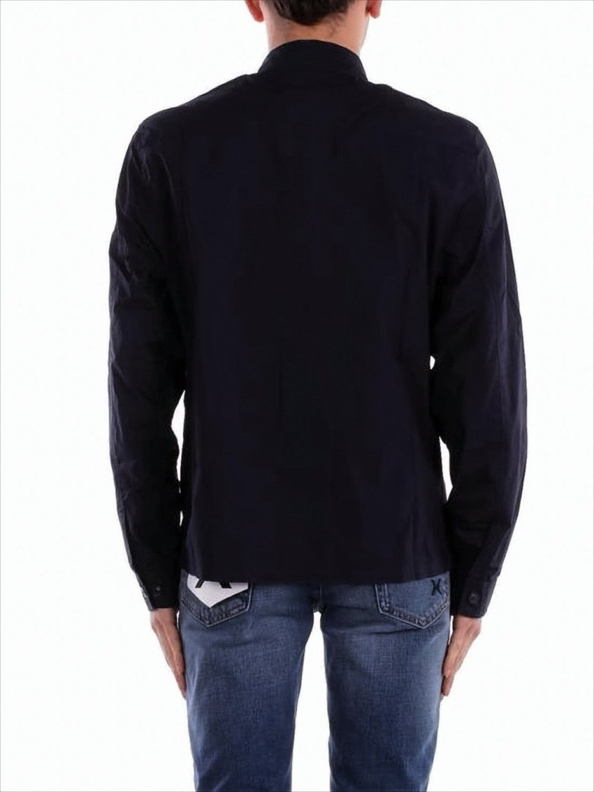 Long-Sleeve Button-Up Shirt with Subtle Logo Patch