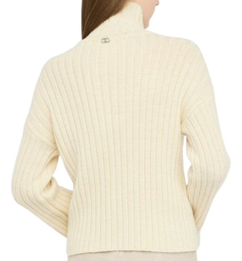 Cable Knit Sweatshirt with Jewel Button Detail