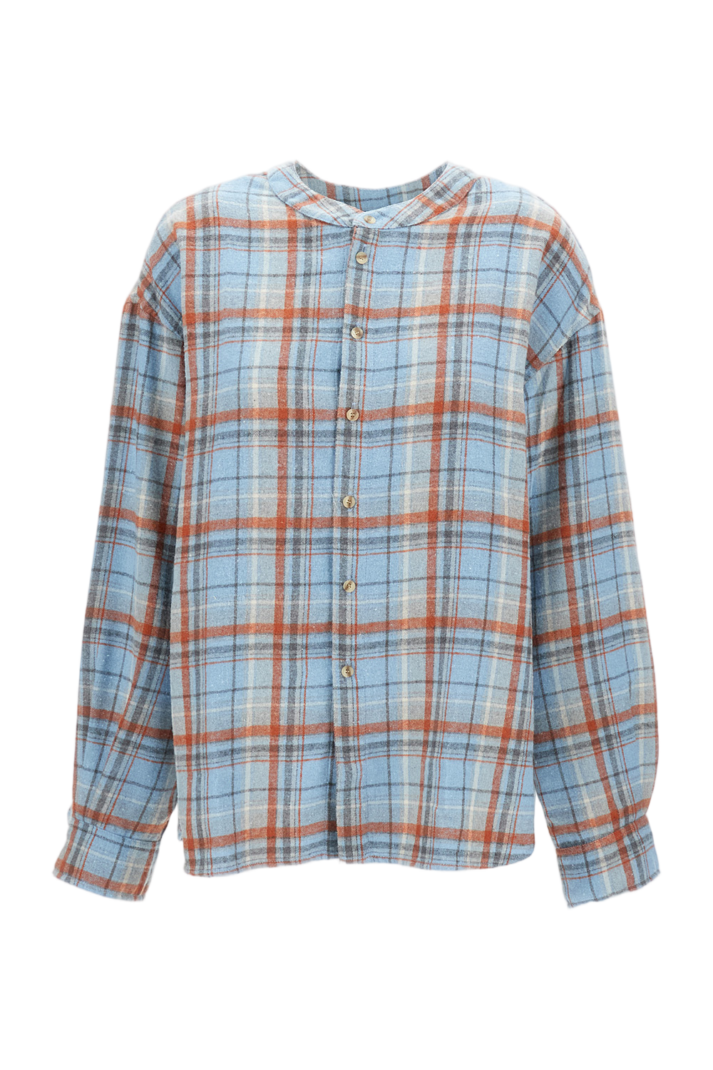 Flared Oversized Plaid Shirt With Stand-Up Collar