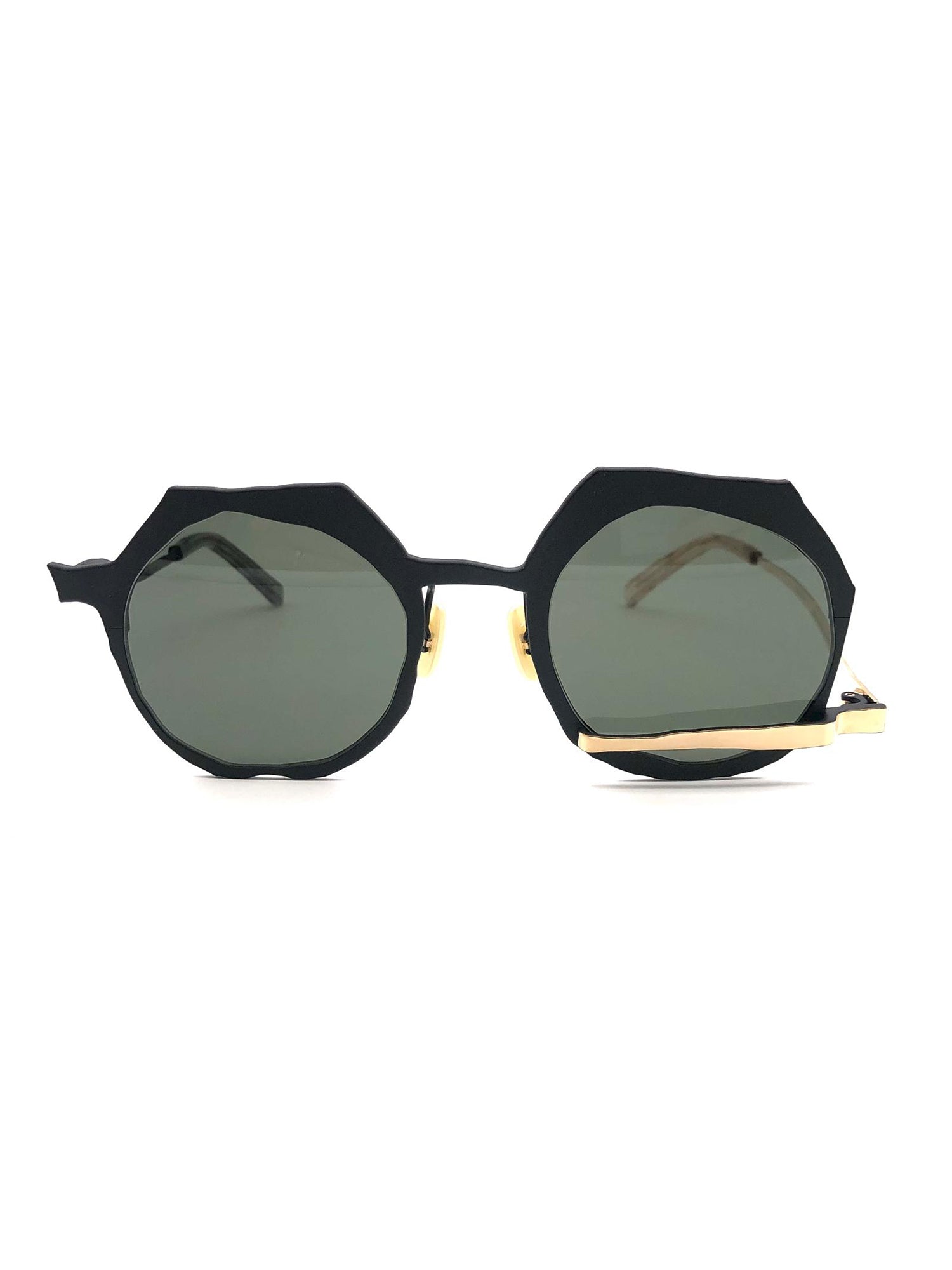 Octagonal Frame Sunglasses with Gold Accents