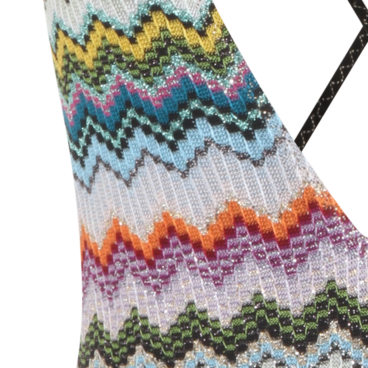 Zigzag Pattern One-Piece Swimsuit with Deep V-Neckline