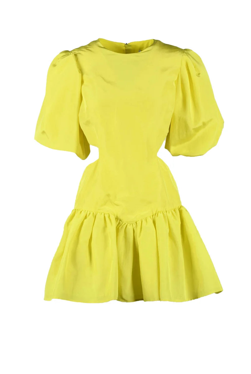 Puffball Dress Puffed Sleeves - Yellow