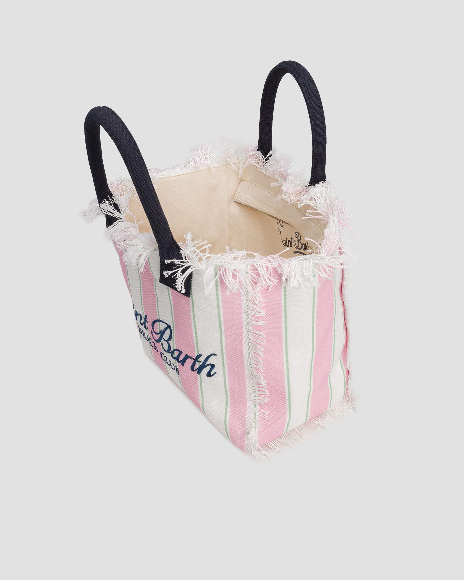 Spacious Vertical Striped Tote Bag with Embroidered Accent