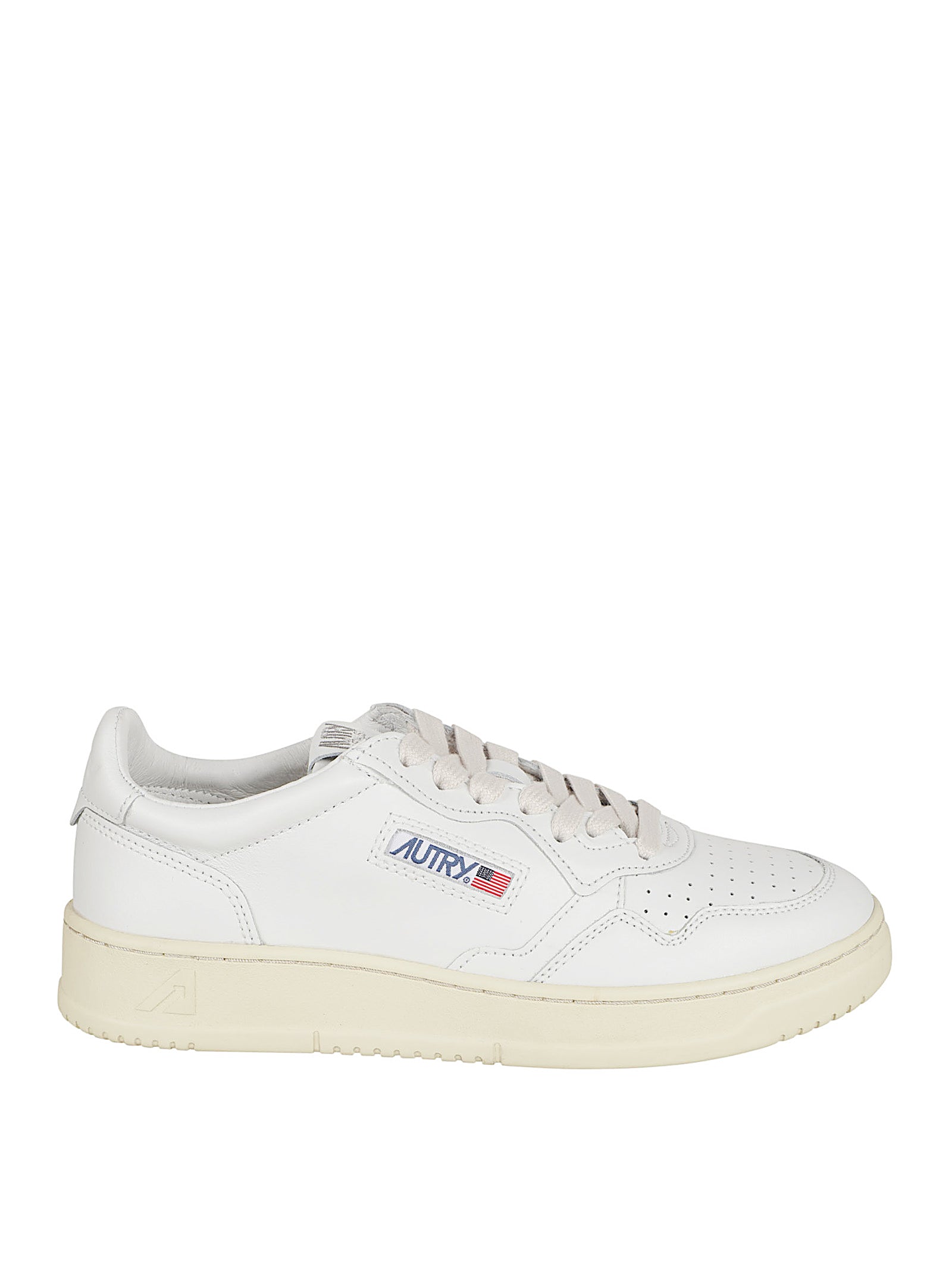 Low-Top White Leather Sneakers with Perforated Toe Detail