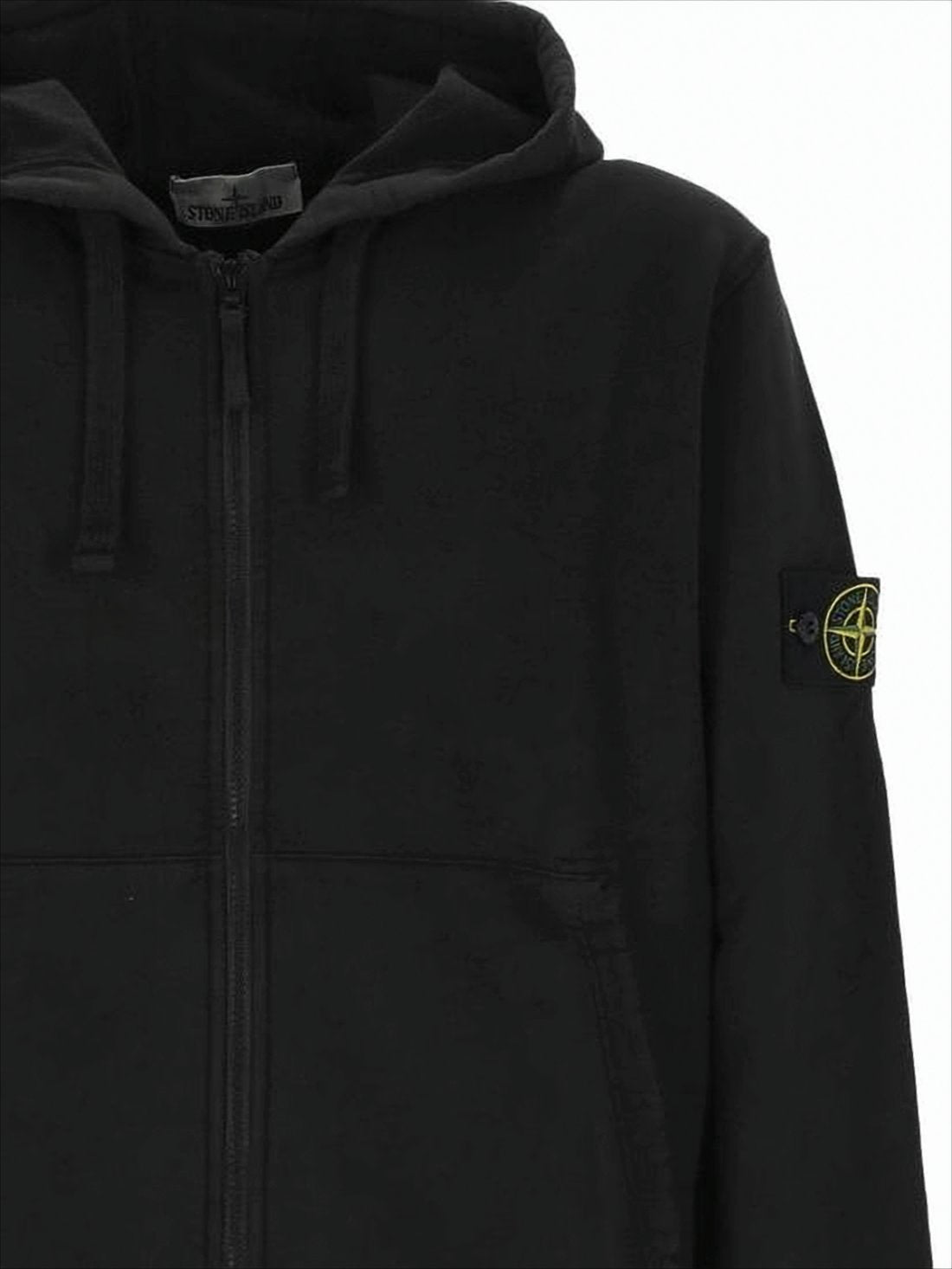 Black Zip-Up Hoodie with Distinctive Patch Logo