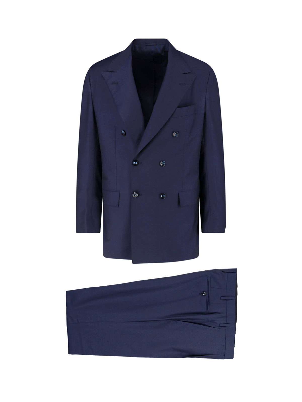 Navy Double-Breasted Peaked Lapel Wool Suit