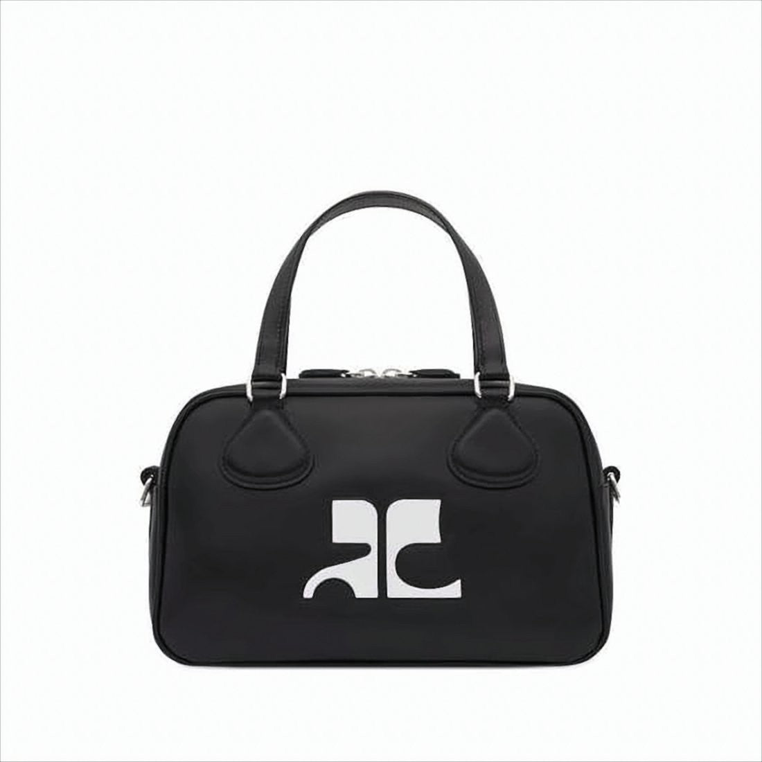 Rectangular Black Cowhide Leather Shoulder Bag With Contrasting Logo