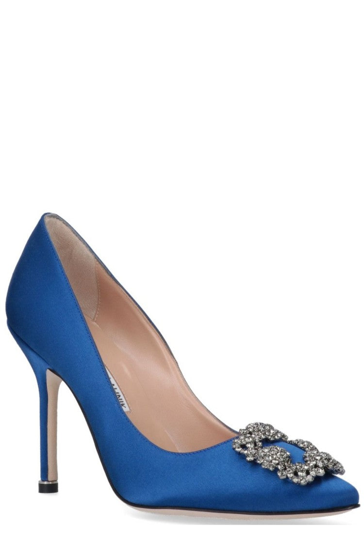 Pointed-Toe Mid-Height Stiletto Pumps with Decorative Embellishment